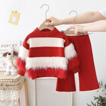 طقم مستورد 4 الوان-بلوفر تريكو مخطط عريض مع بنطلون